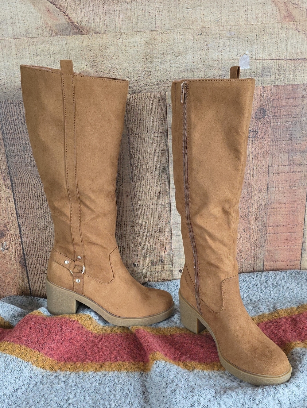 Style & Co. Tan Suede Mid-Calf Block Heel Boots